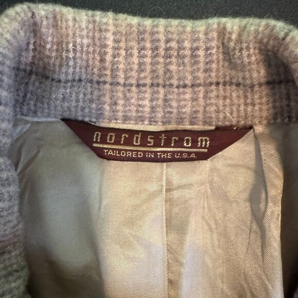 Vintage 70s 80s Nordstrom Men's Beige Wool Window Pane Plaid Blazer, Size 42 - Picture 3 of 12